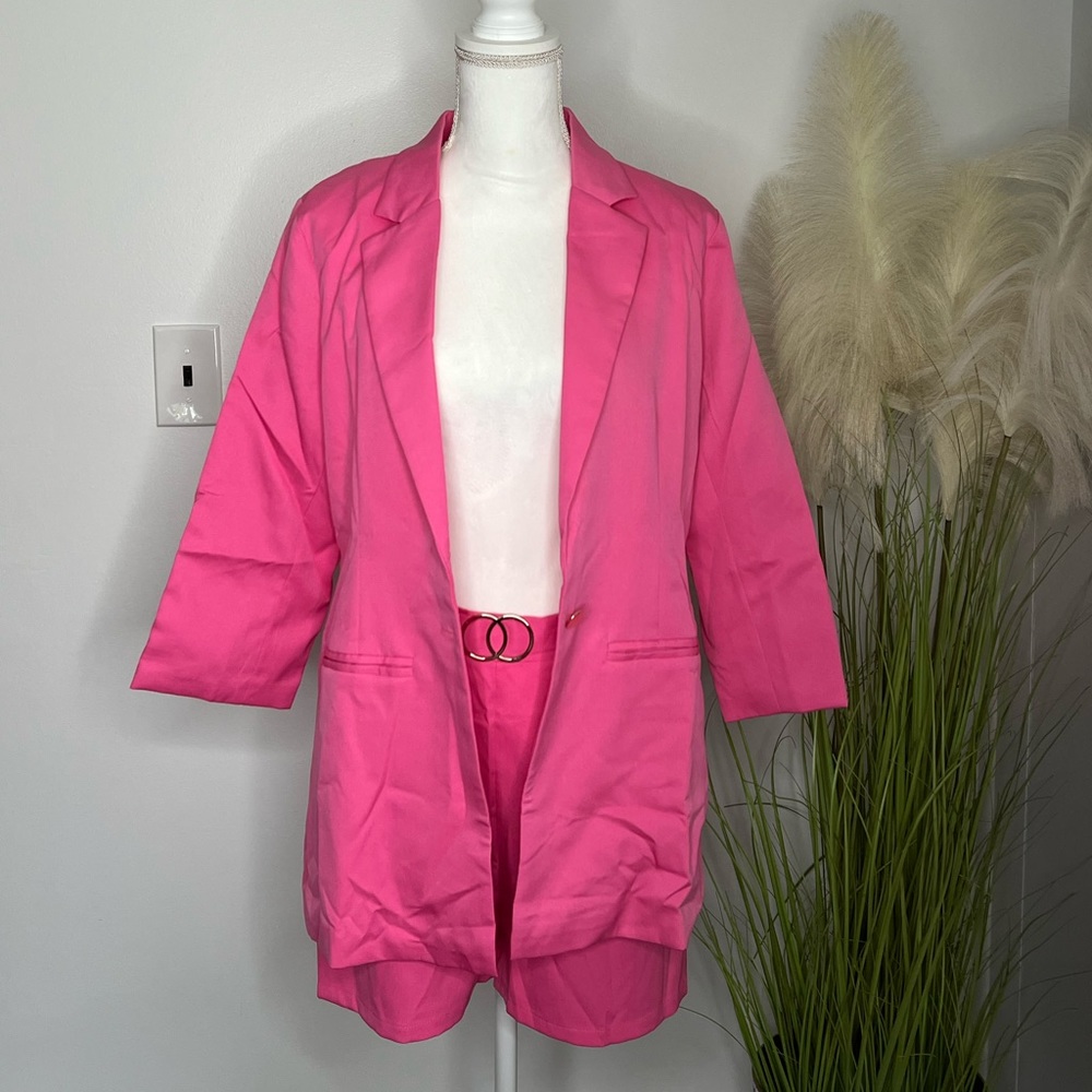 2 piece hot pink short with blazer